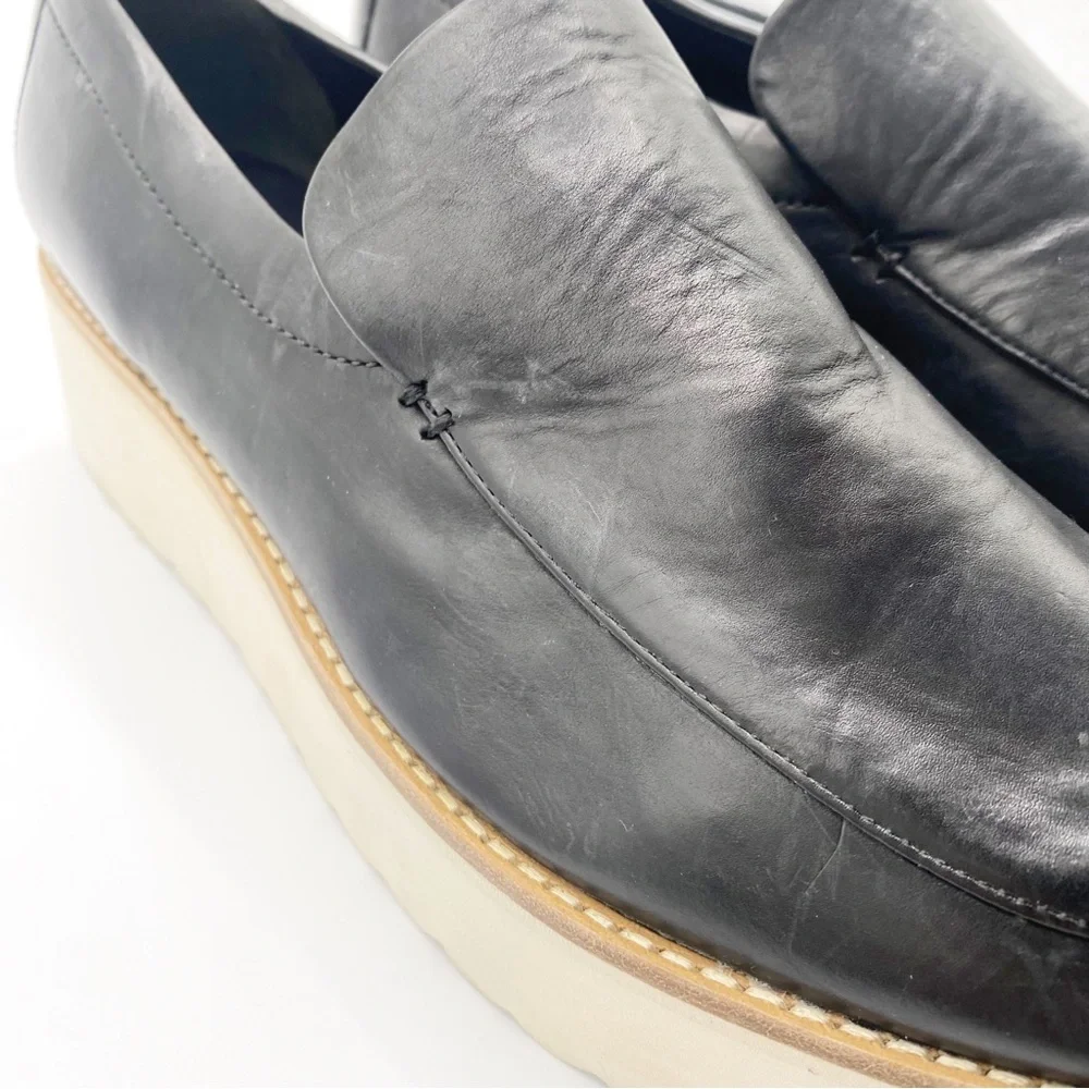 Vince Zeta Platform Shoes Leather Platform Loafers Shoes Black 10M - Picture 5 of 10